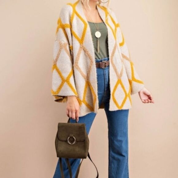 Anthropologie Sweaters - Kori Open Front Geometric raised Design Cardigan Sweater S/M